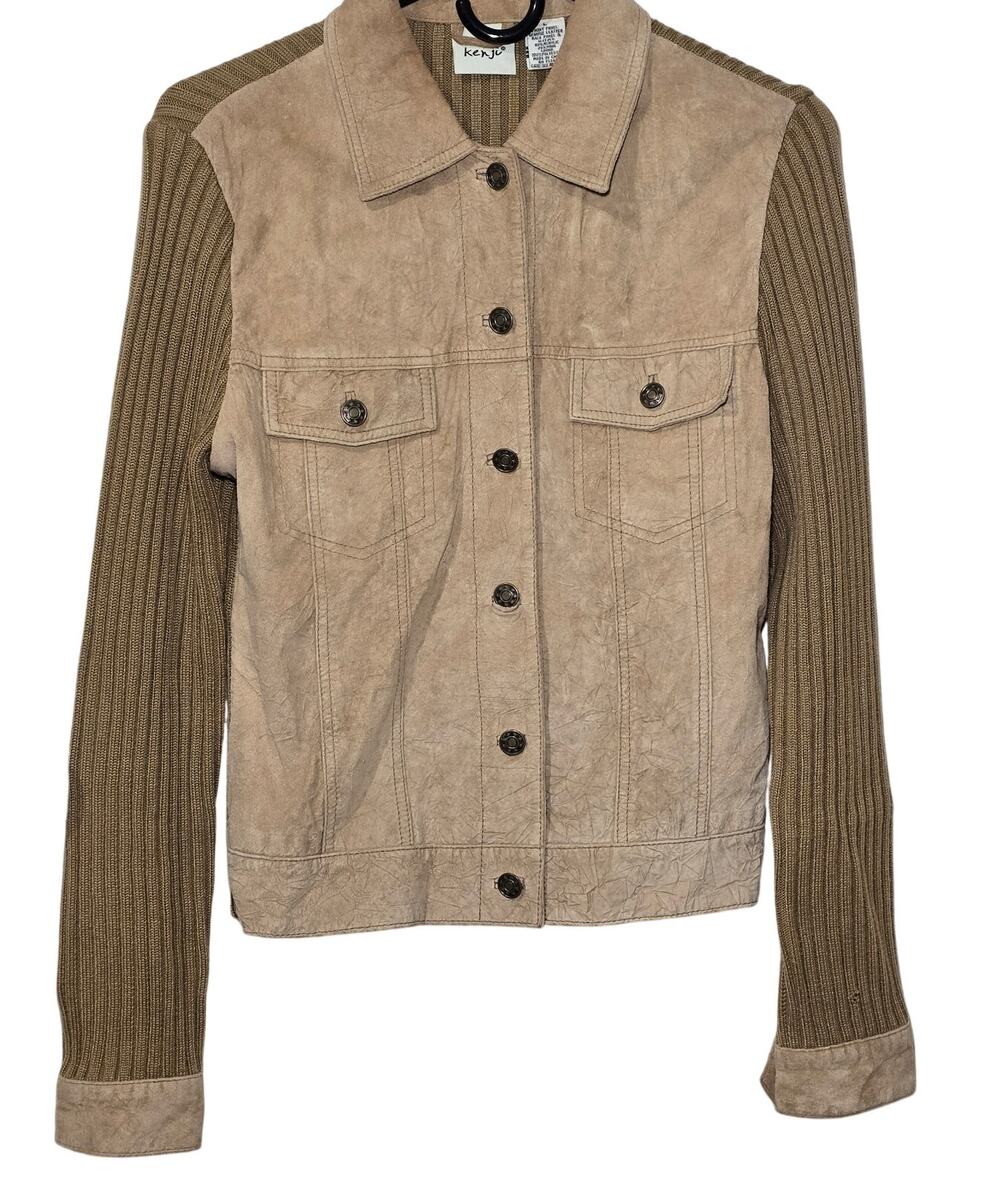 Kenji Leather and Knit Button Up Waisted Jacket Juniors Large NWOT - Picture 1 of 9